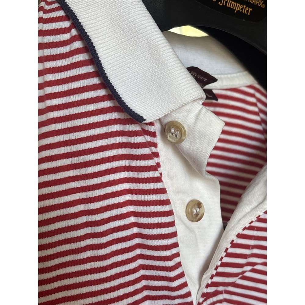 Chaps Ralph Lauren Mens Striped‎ Polo Shirt Red White Short Sleeve Cotton Large - Picture 2 of 7